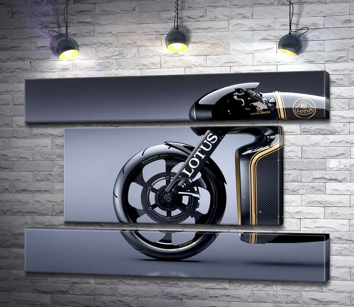 модульная картина Блеск изгибов передней части быстрого мотоцикла Lotus C-01 (Модуль №18)