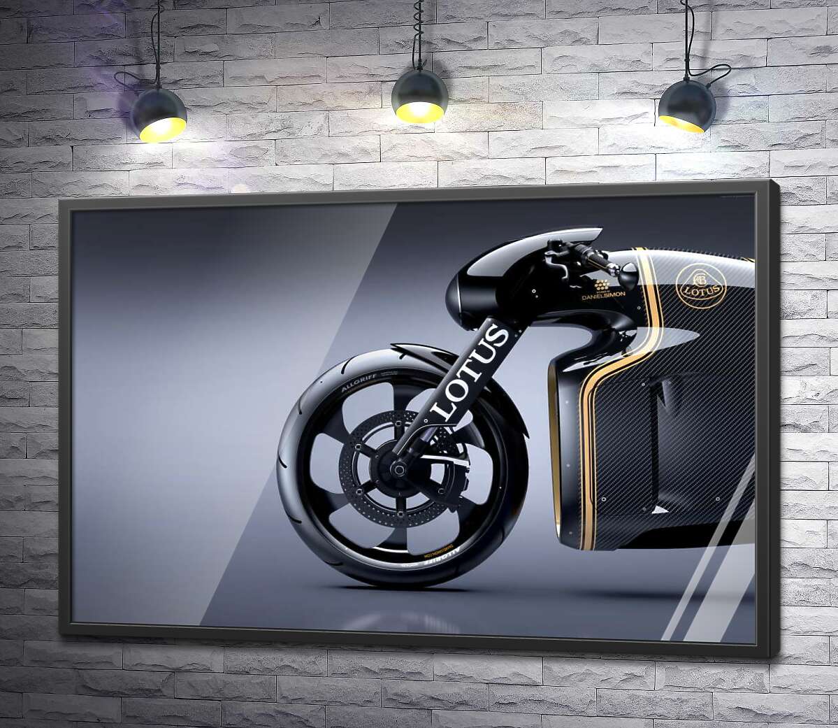постер Блеск изгибов передней части быстрого мотоцикла Lotus C-01