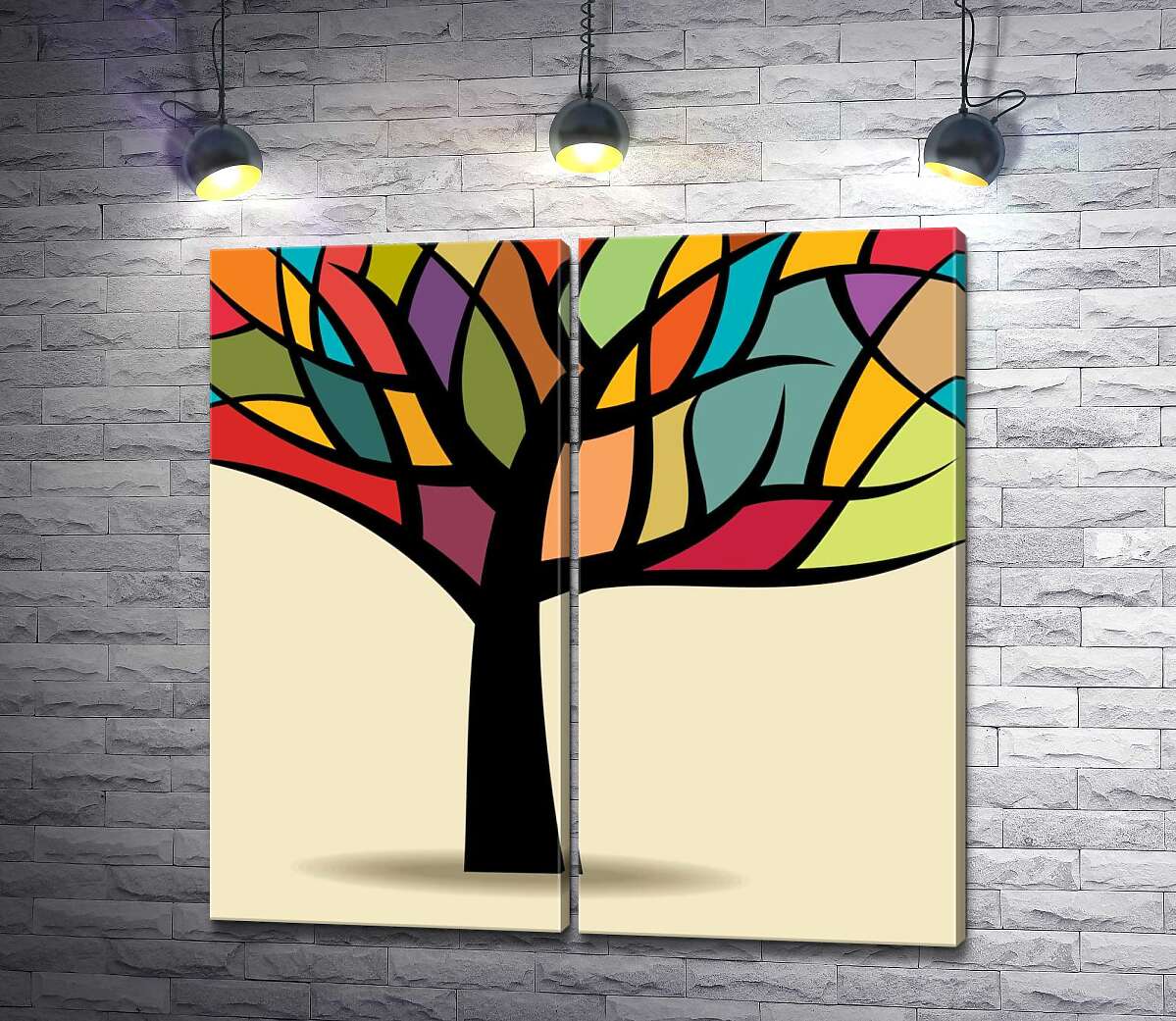 модульная картина Цветная мозаика кроны дерева