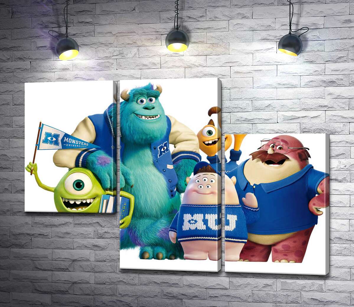 модульная картина Яркие герои мультфильма "Университет монстров" (Monsters University) весело улыбаются (Модуль №13)