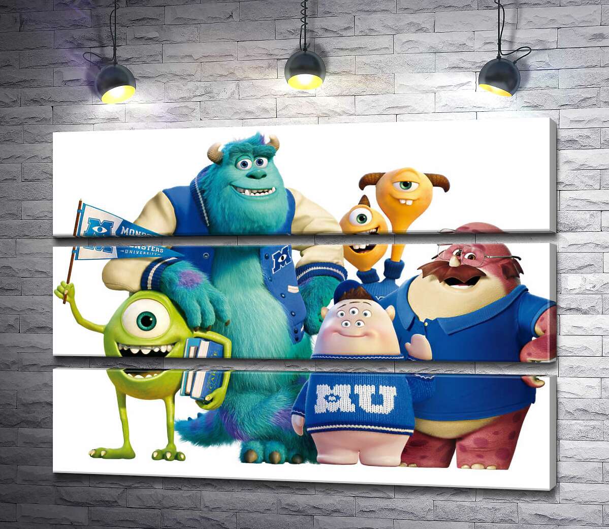 модульна картина Яскраві герої мультфільму "Університет монстрів" (Monsters University) весело посміхаються (Модуль №15)