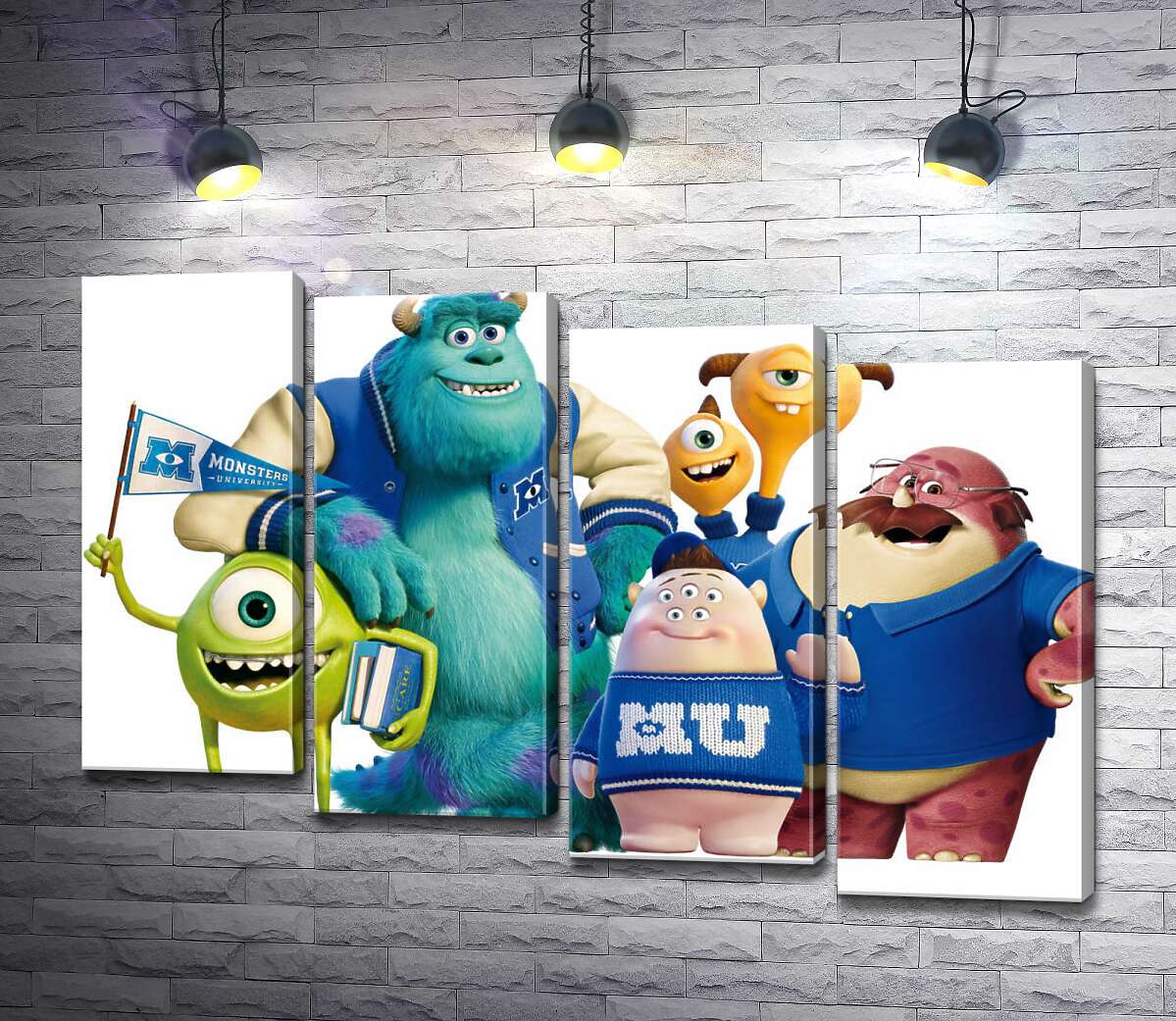 модульная картина Яркие герои мультфильма "Университет монстров" (Monsters University) весело улыбаются (Модуль №19)