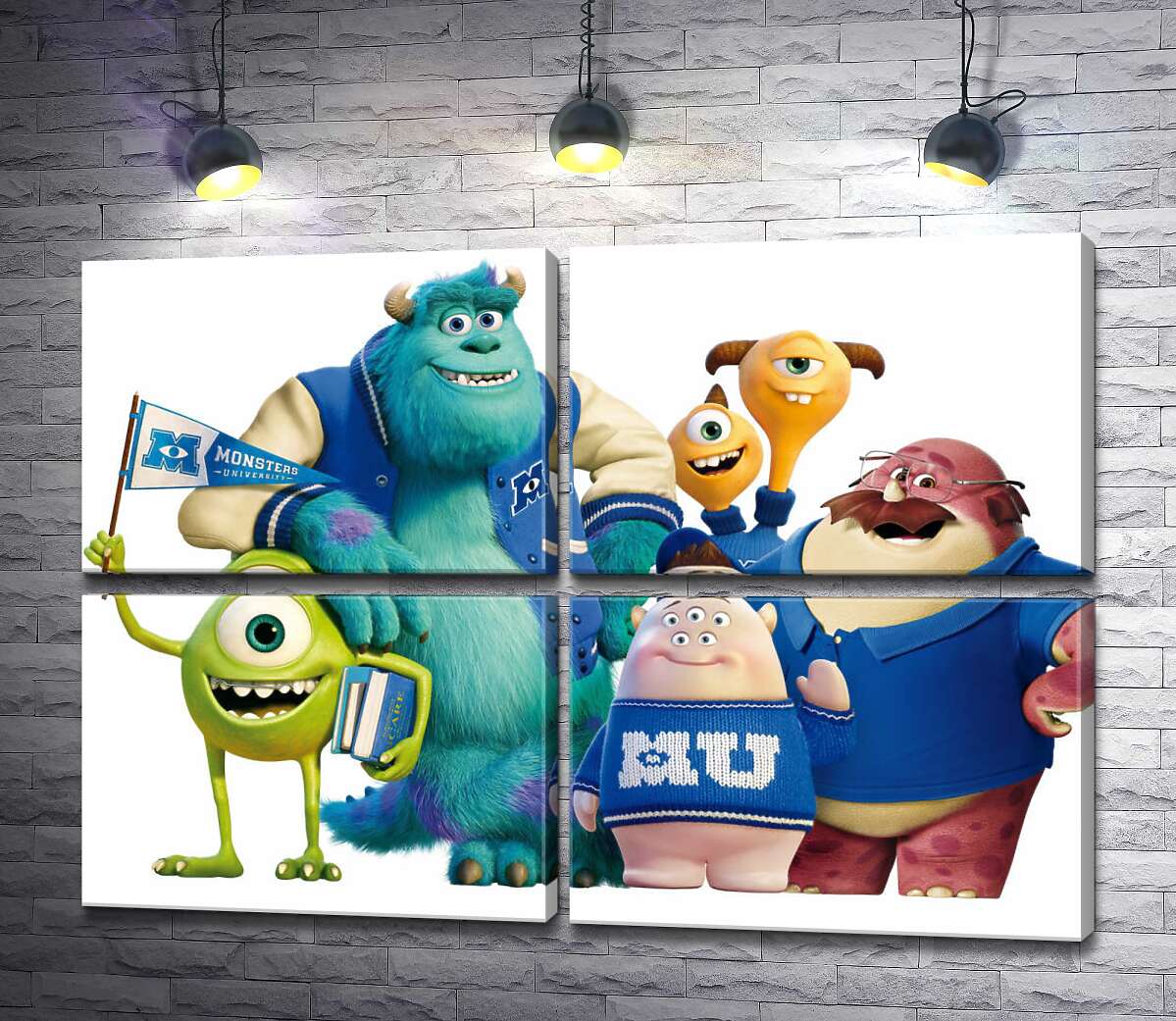 модульна картина Яскраві герої мультфільму "Університет монстрів" (Monsters University) весело посміхаються (Модуль №25)