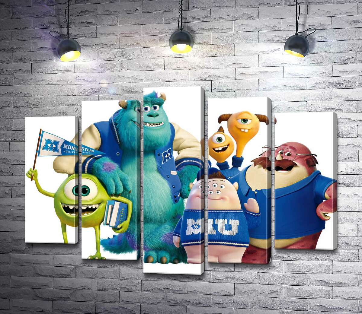 модульная картина Яркие герои мультфильма "Университет монстров" (Monsters University) весело улыбаются (Модуль №4)