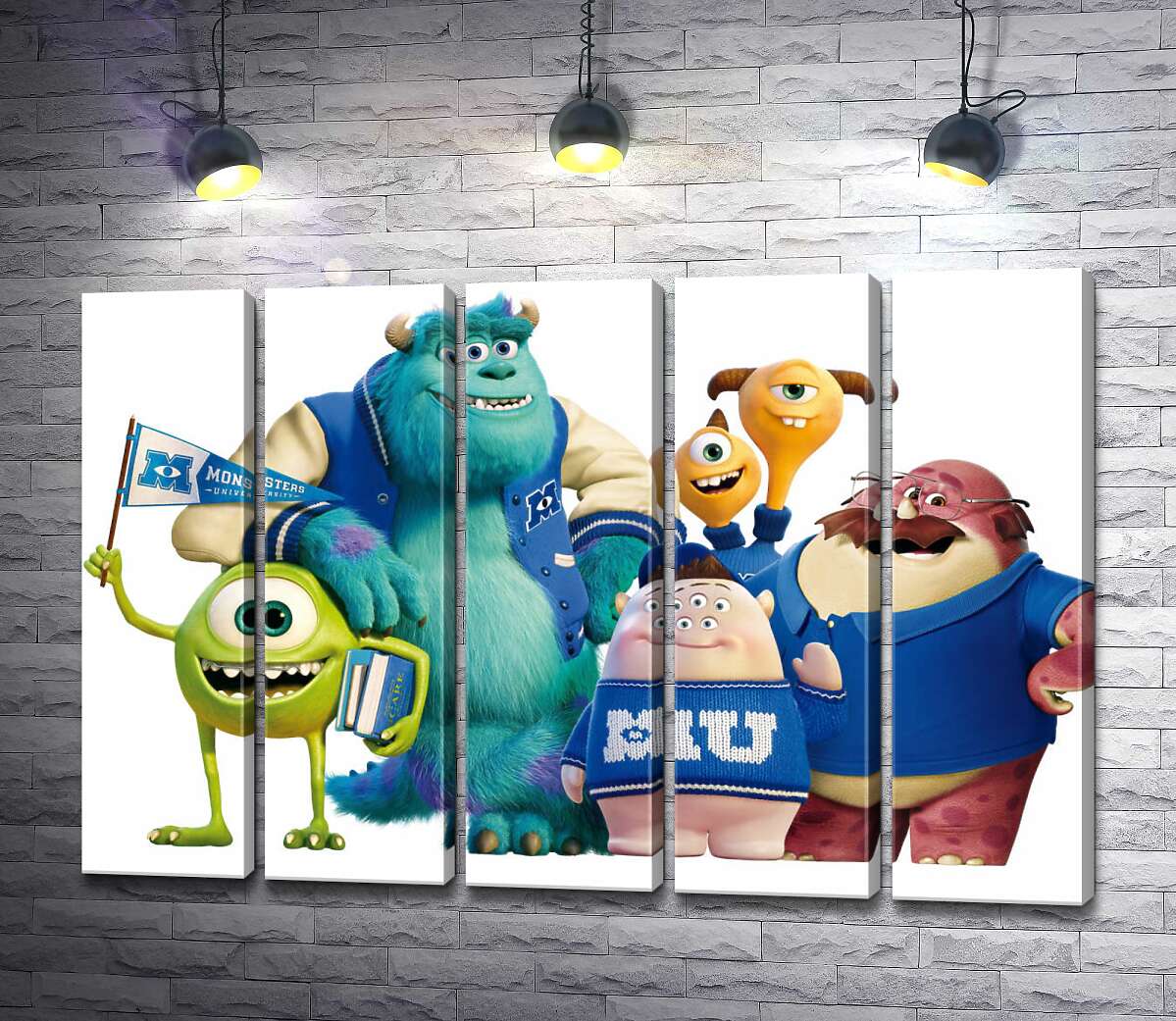 модульная картина Яркие герои мультфильма "Университет монстров" (Monsters University) весело улыбаются (Модуль №26)