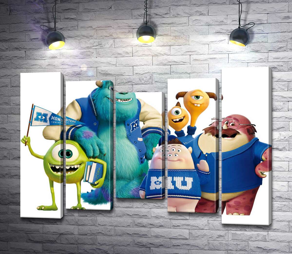 модульная картина Яркие герои мультфильма "Университет монстров" (Monsters University) весело улыбаются (Модуль №27)