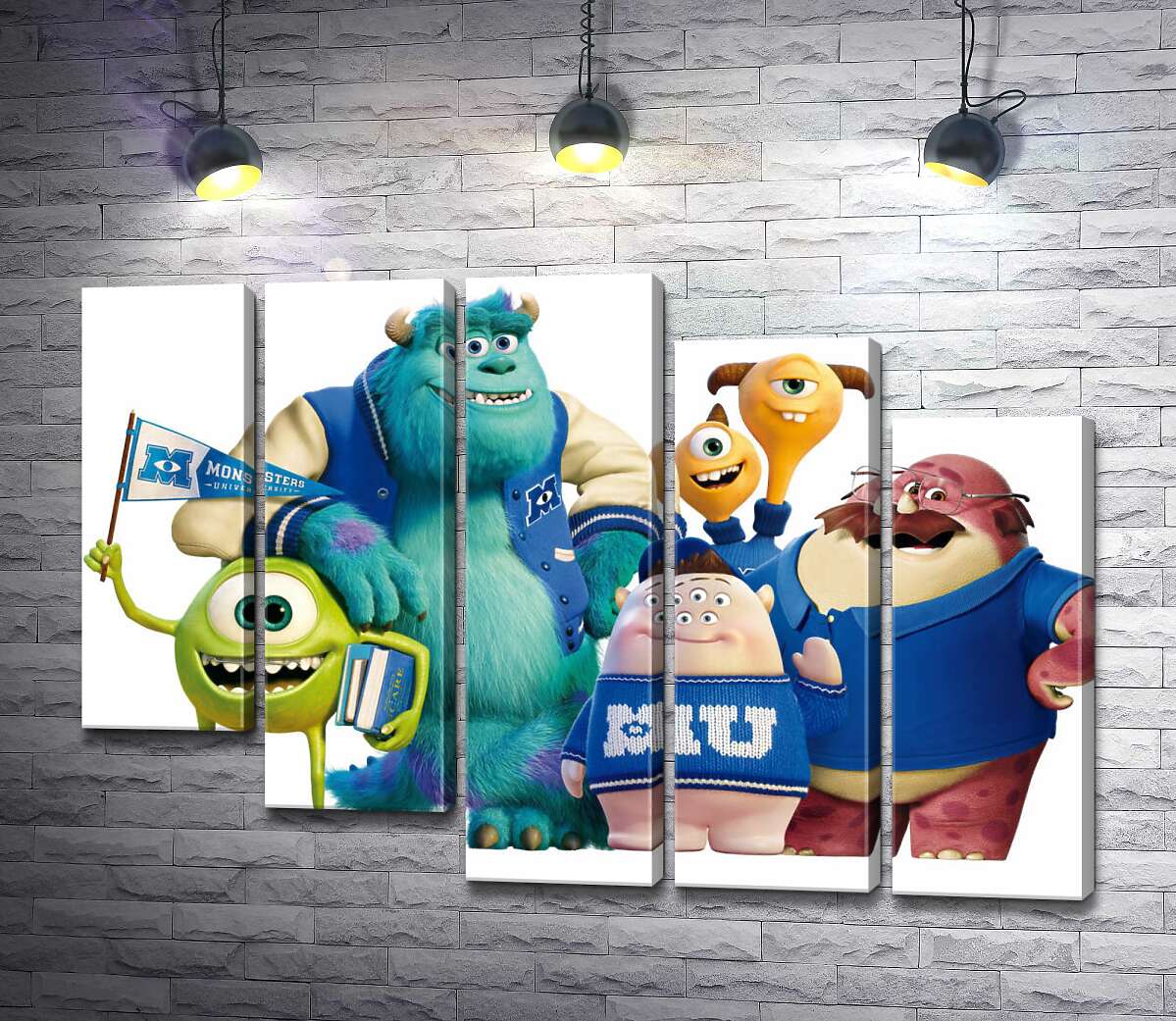 модульна картина Яскраві герої мультфільму "Університет монстрів" (Monsters University) весело посміхаються (Модуль №28)