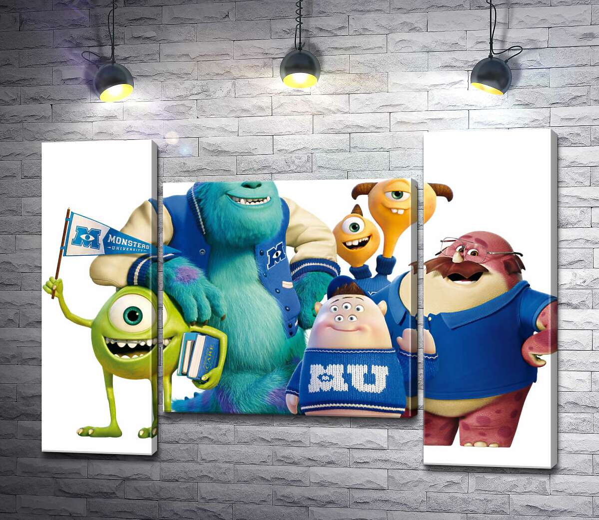 модульная картина Яркие герои мультфильма "Университет монстров" (Monsters University) весело улыбаются (Модуль №11)