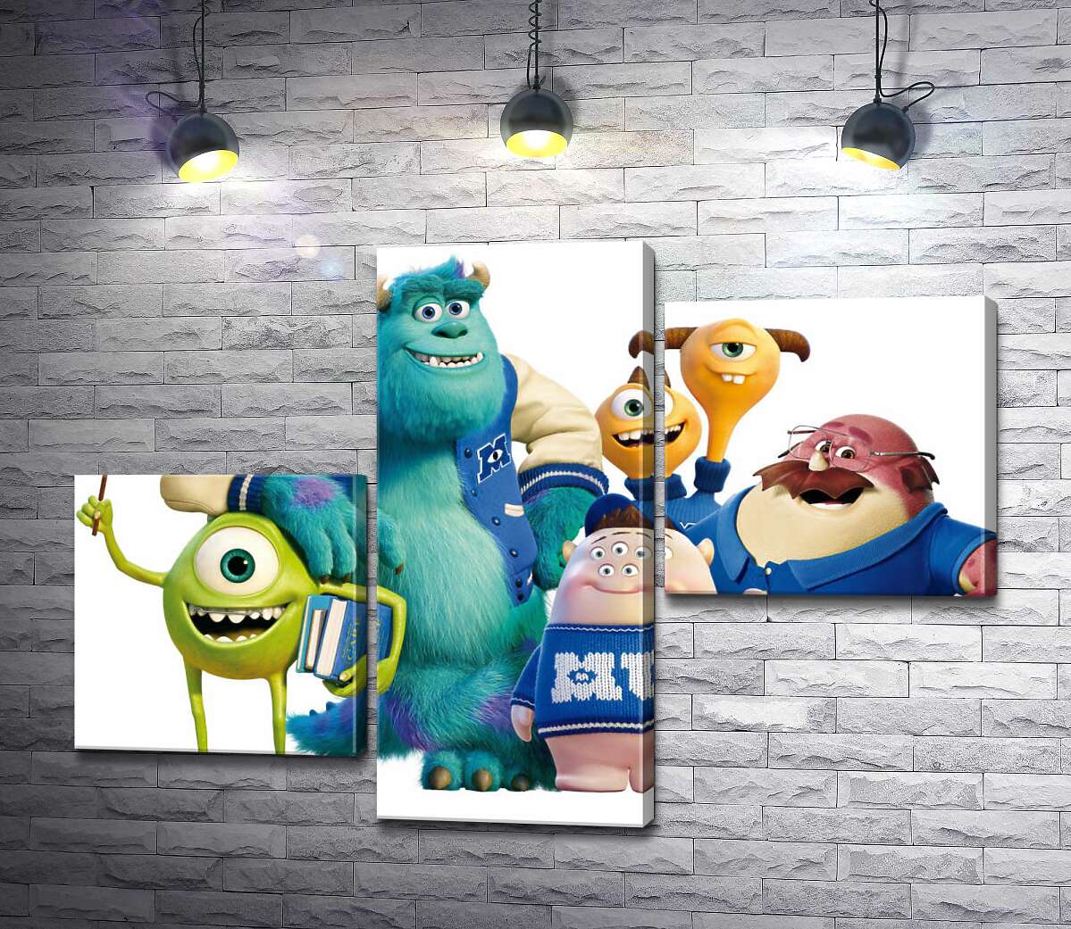 модульная картина Яркие герои мультфильма "Университет монстров" (Monsters University) весело улыбаются (Модуль №12)
