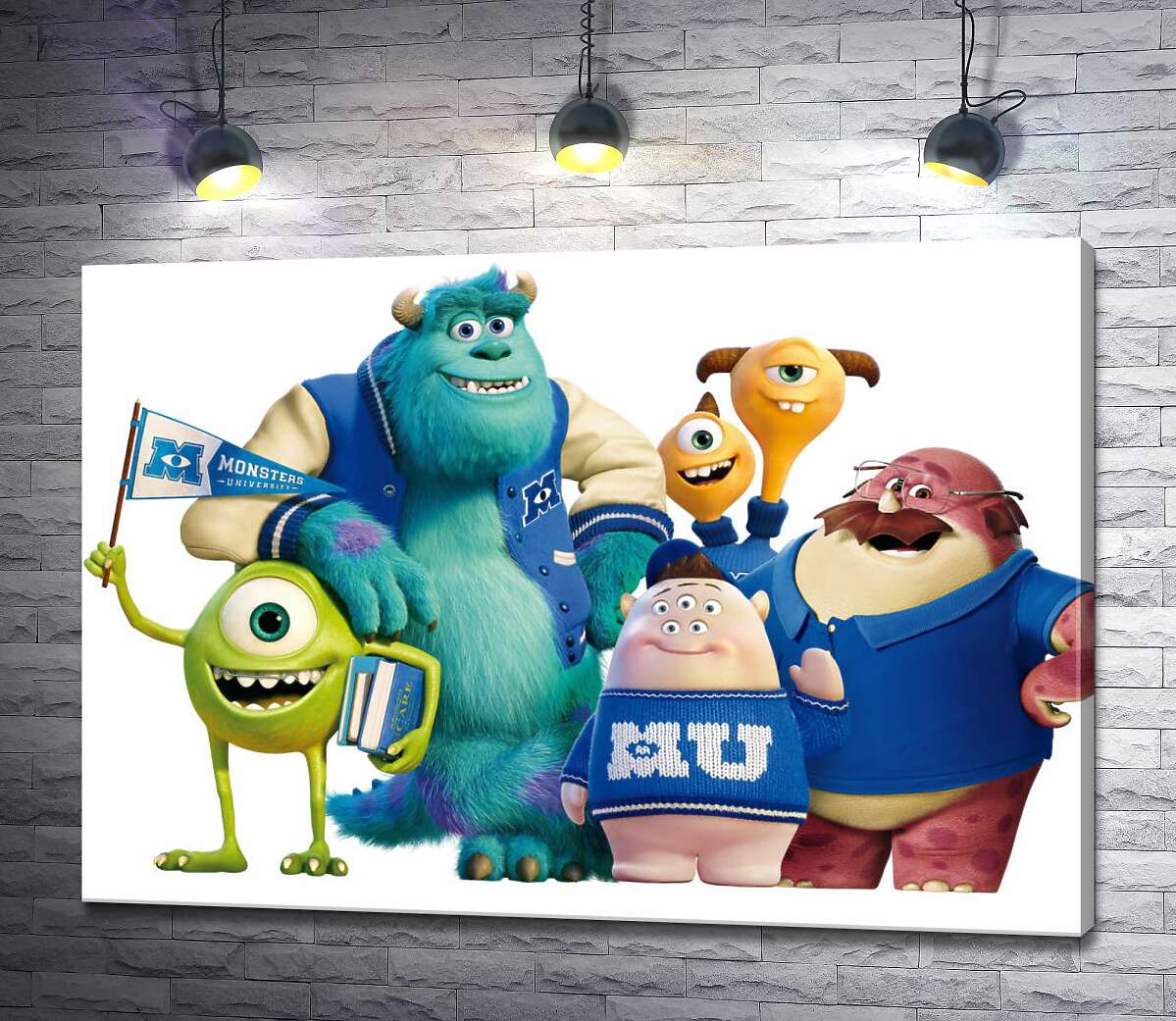 картина Яскраві герої мультфільму "Університет монстрів" (Monsters University) весело посміхаються