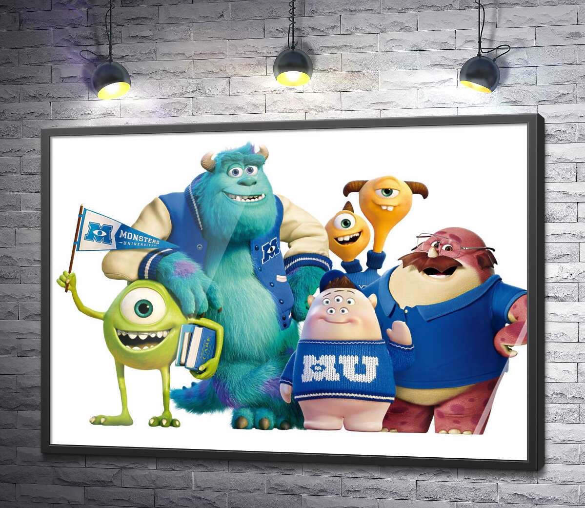 постер Яскраві герої мультфільму "Університет монстрів" (Monsters University) весело посміхаються
