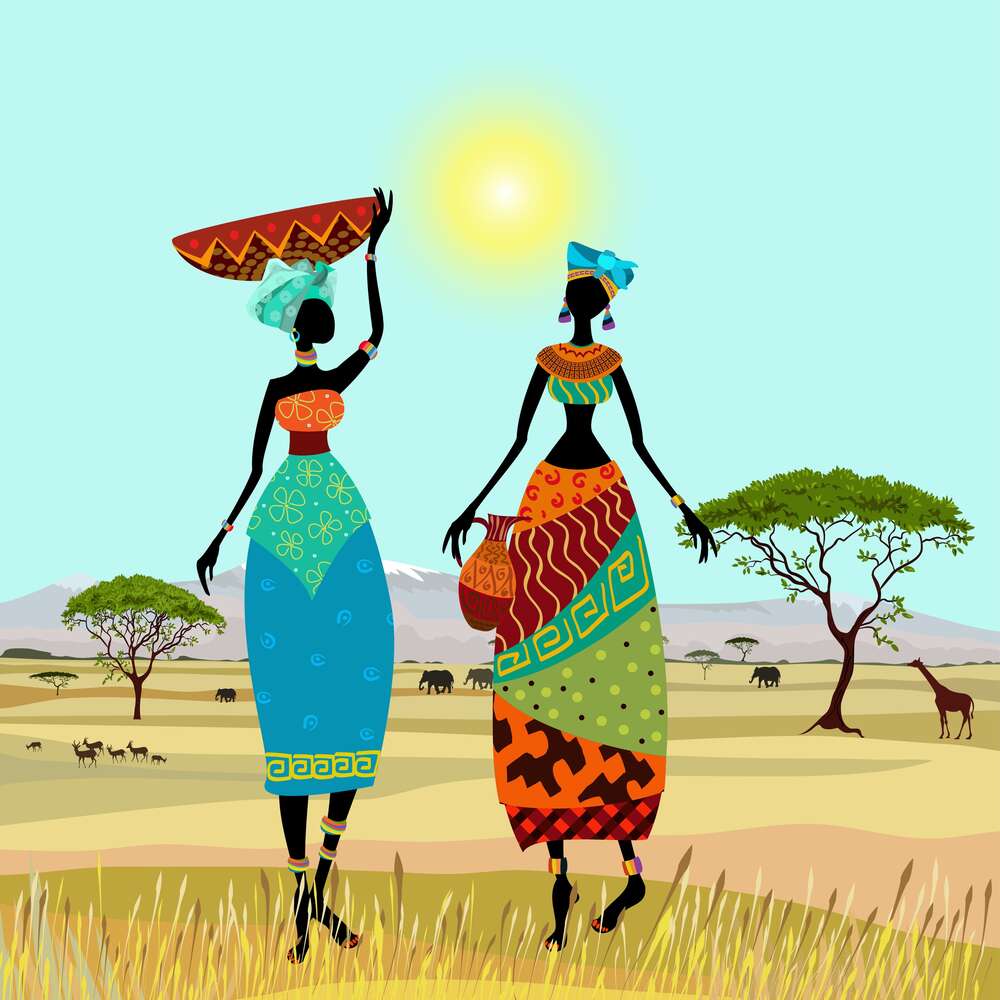 картина-постер Силуэты африканок среди саванны