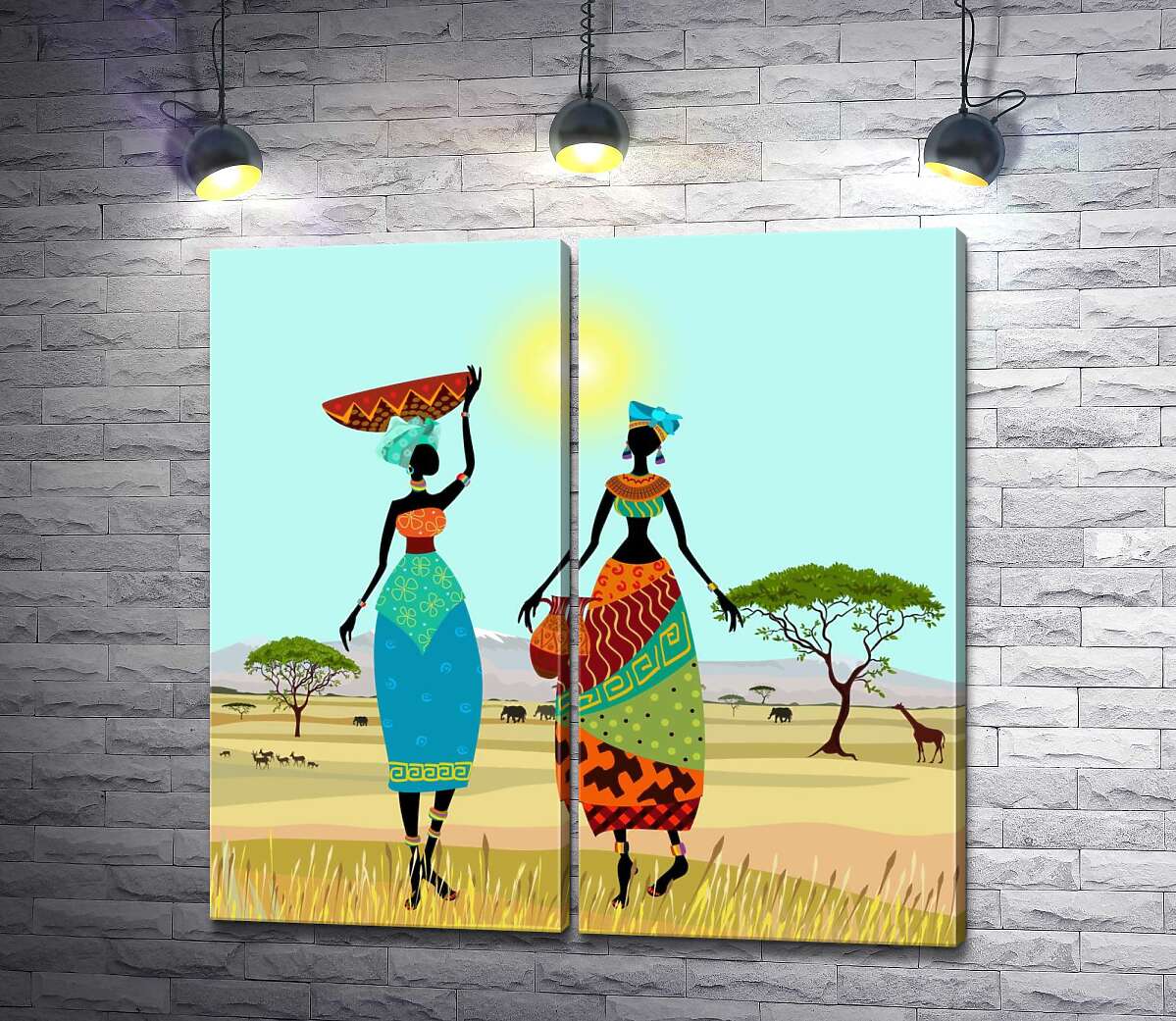 модульная картина Силуэты африканок среди саванны
