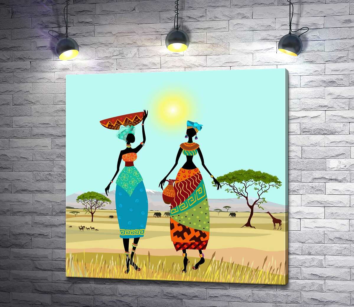 картина Силуэты африканок среди саванны