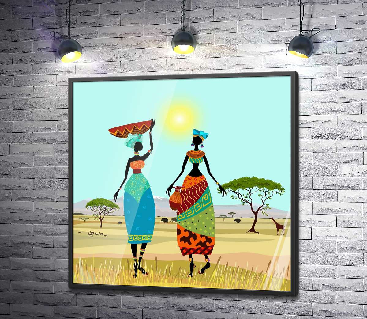 постер Силуэты африканок среди саванны