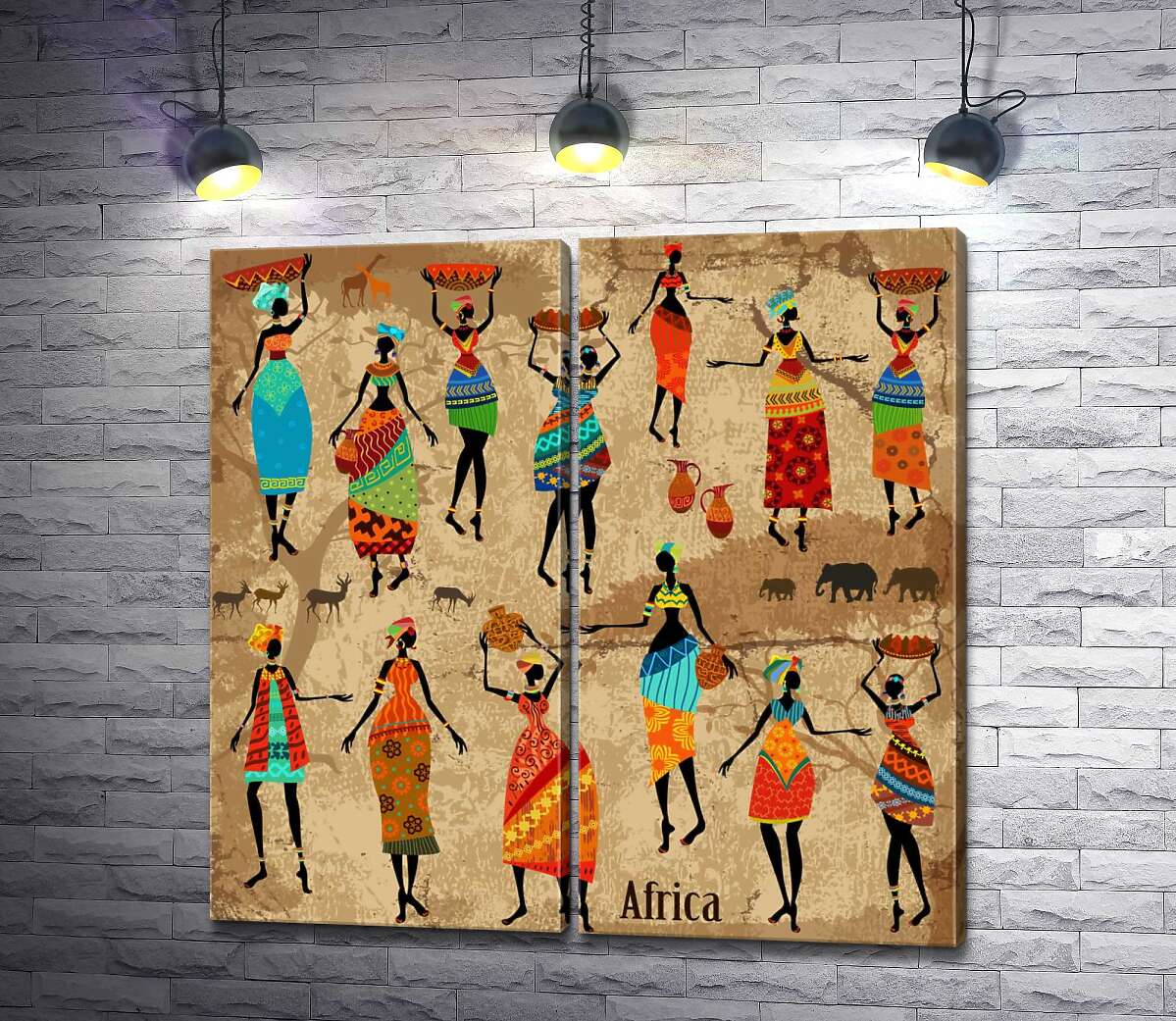 модульна картина Різноманіття традиційного одягу на силуетах африканських жінок