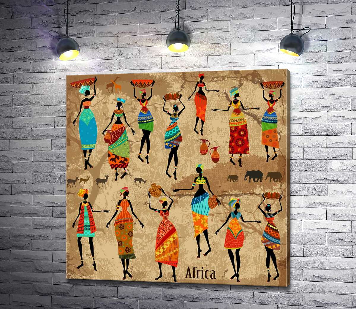 картина Різноманіття традиційного одягу на силуетах африканських жінок