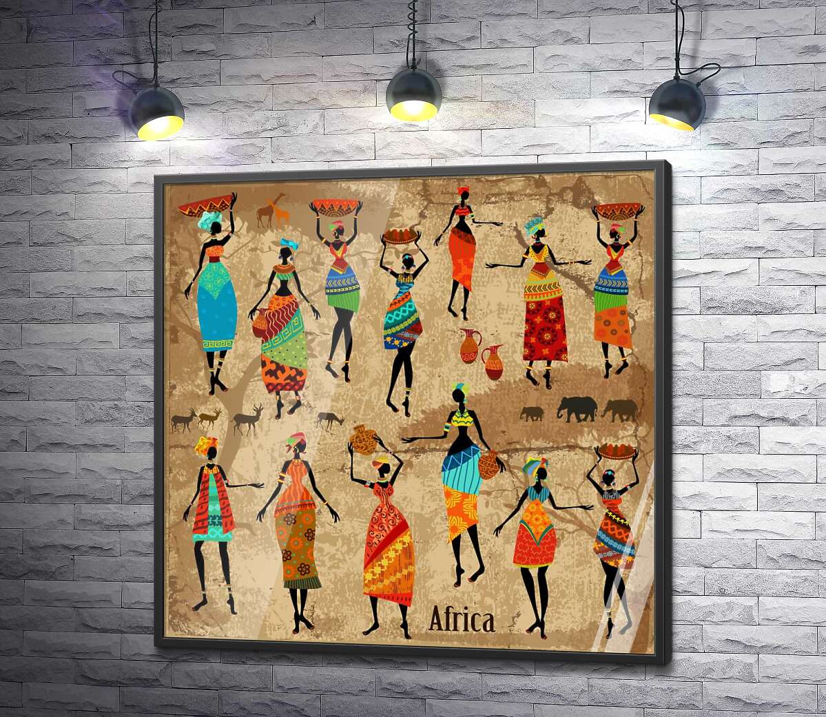 постер Різноманіття традиційного одягу на силуетах африканських жінок