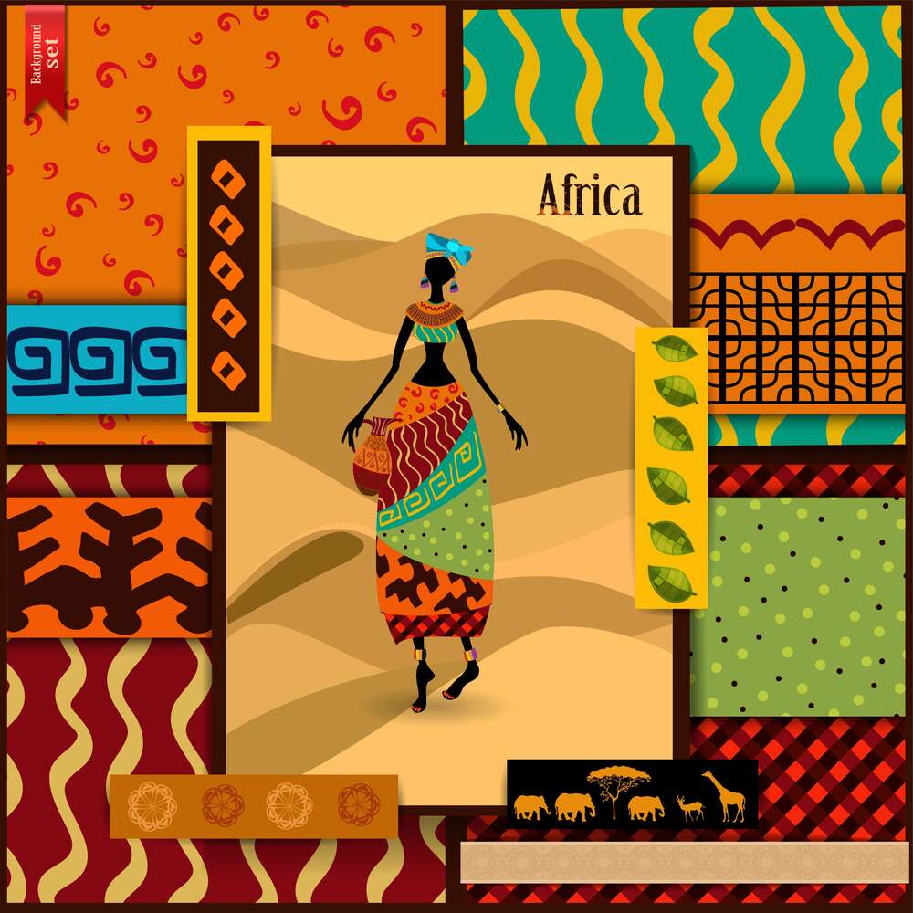 картина-постер Красочная рамка из орнаментов окружает портрет африканки
