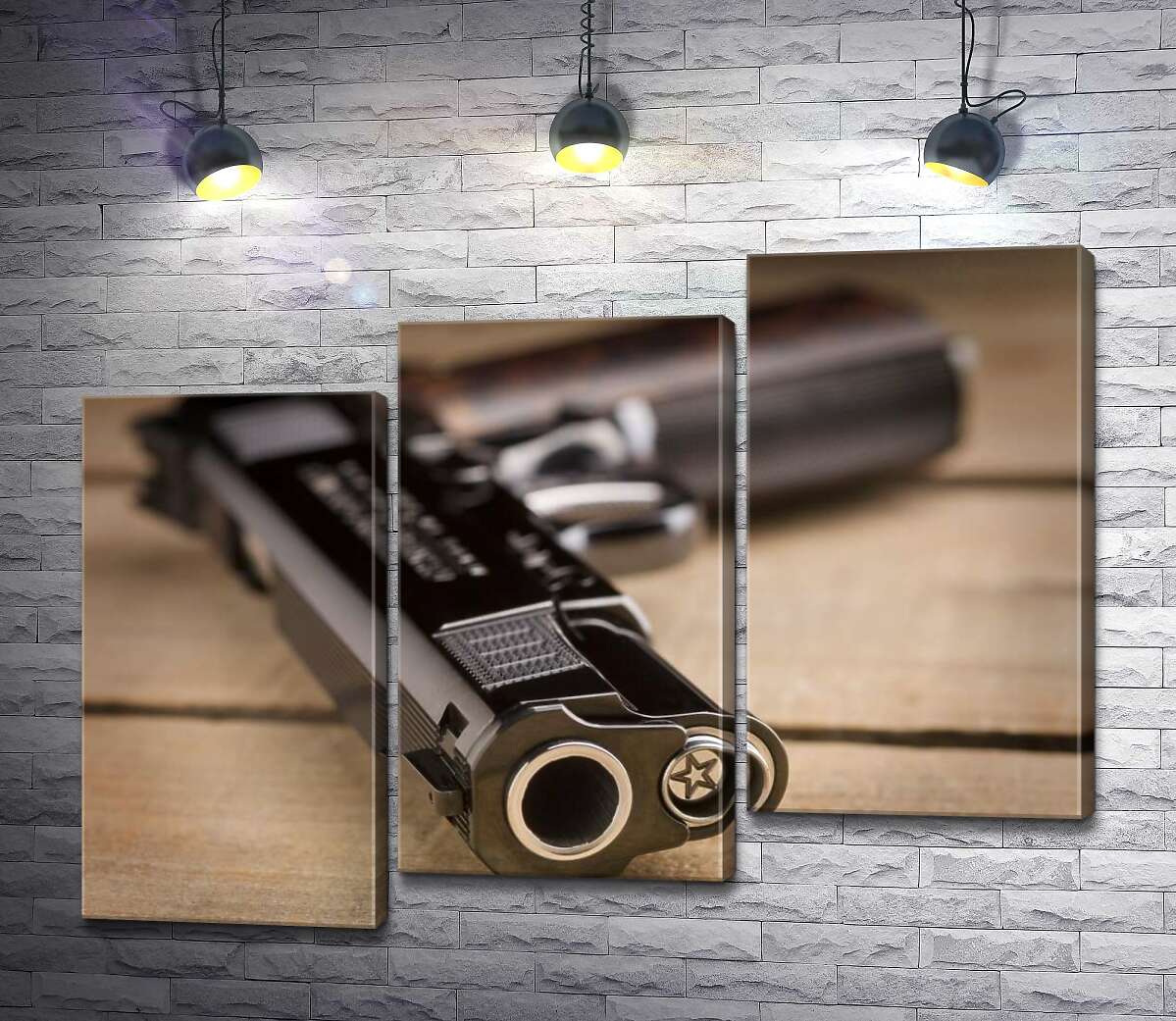 модульная картина Дуло черного пистолета M1911 (Модуль №14)