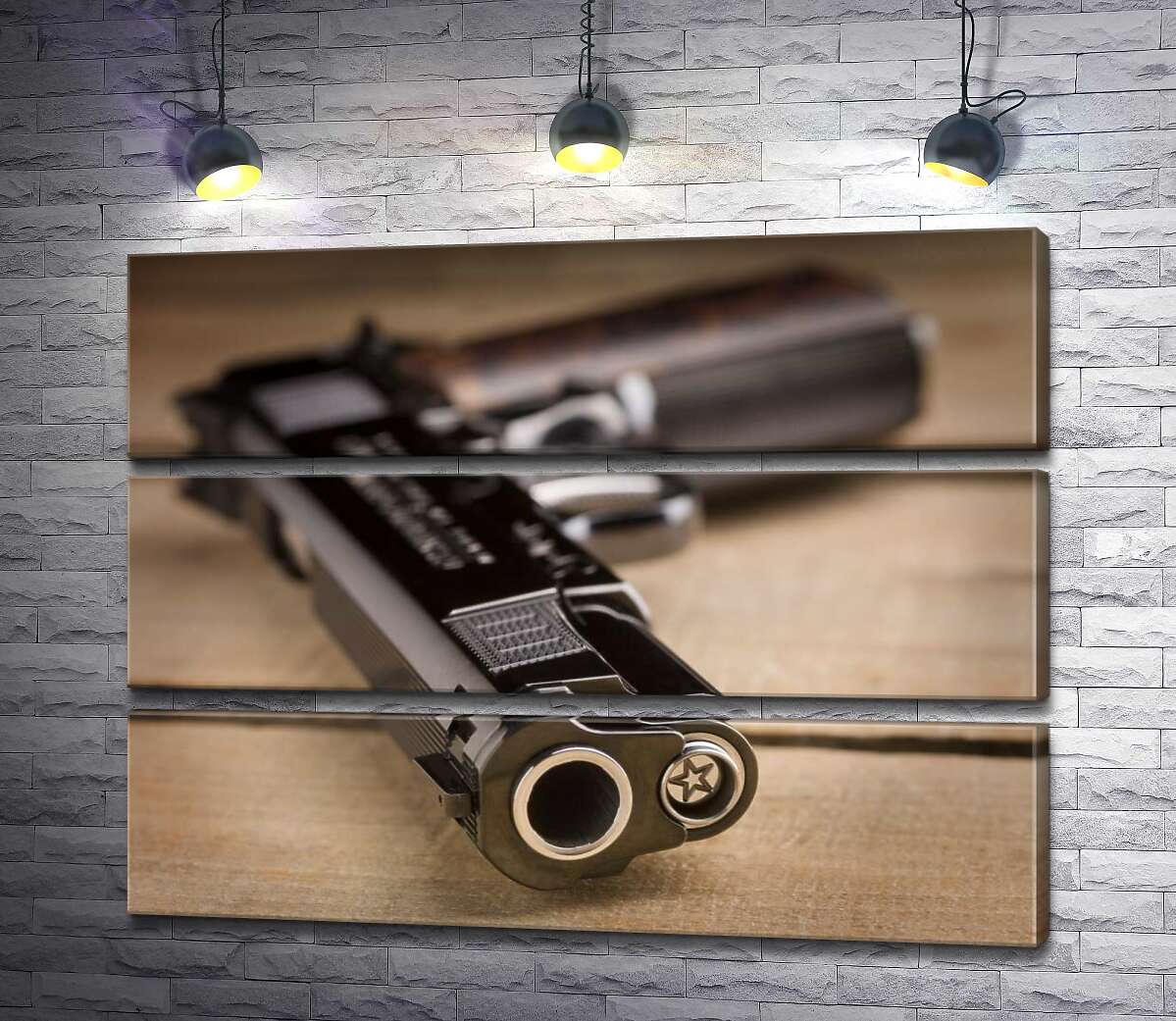 модульная картина Дуло черного пистолета M1911 (Модуль №15)