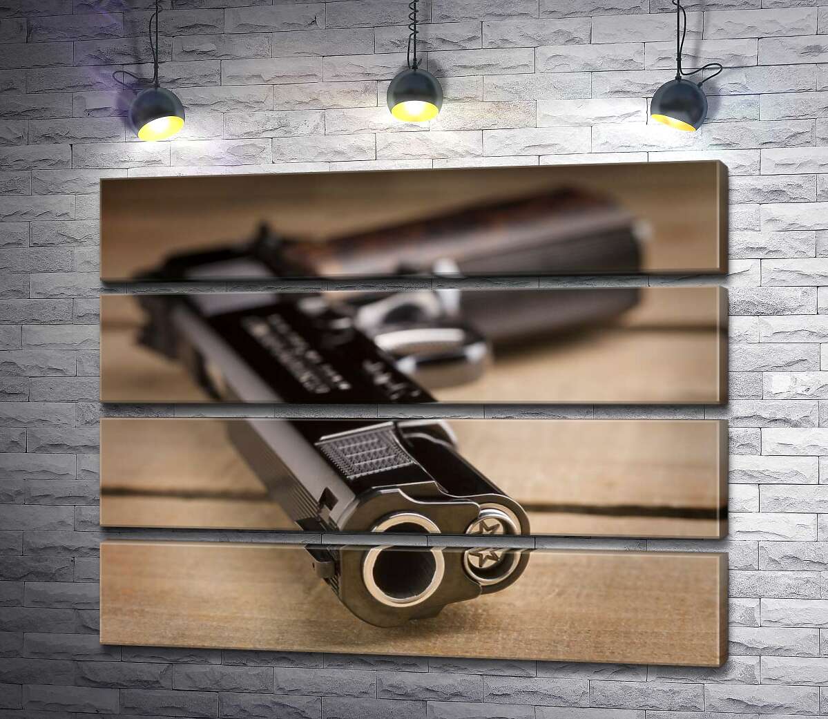 модульная картина Дуло черного пистолета M1911 (Модуль №22)
