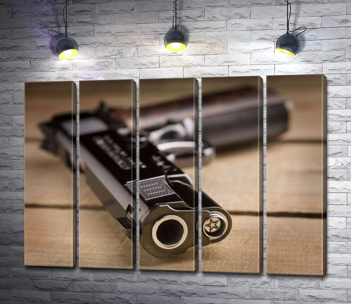 модульная картина Дуло черного пистолета M1911 (Модуль №26)