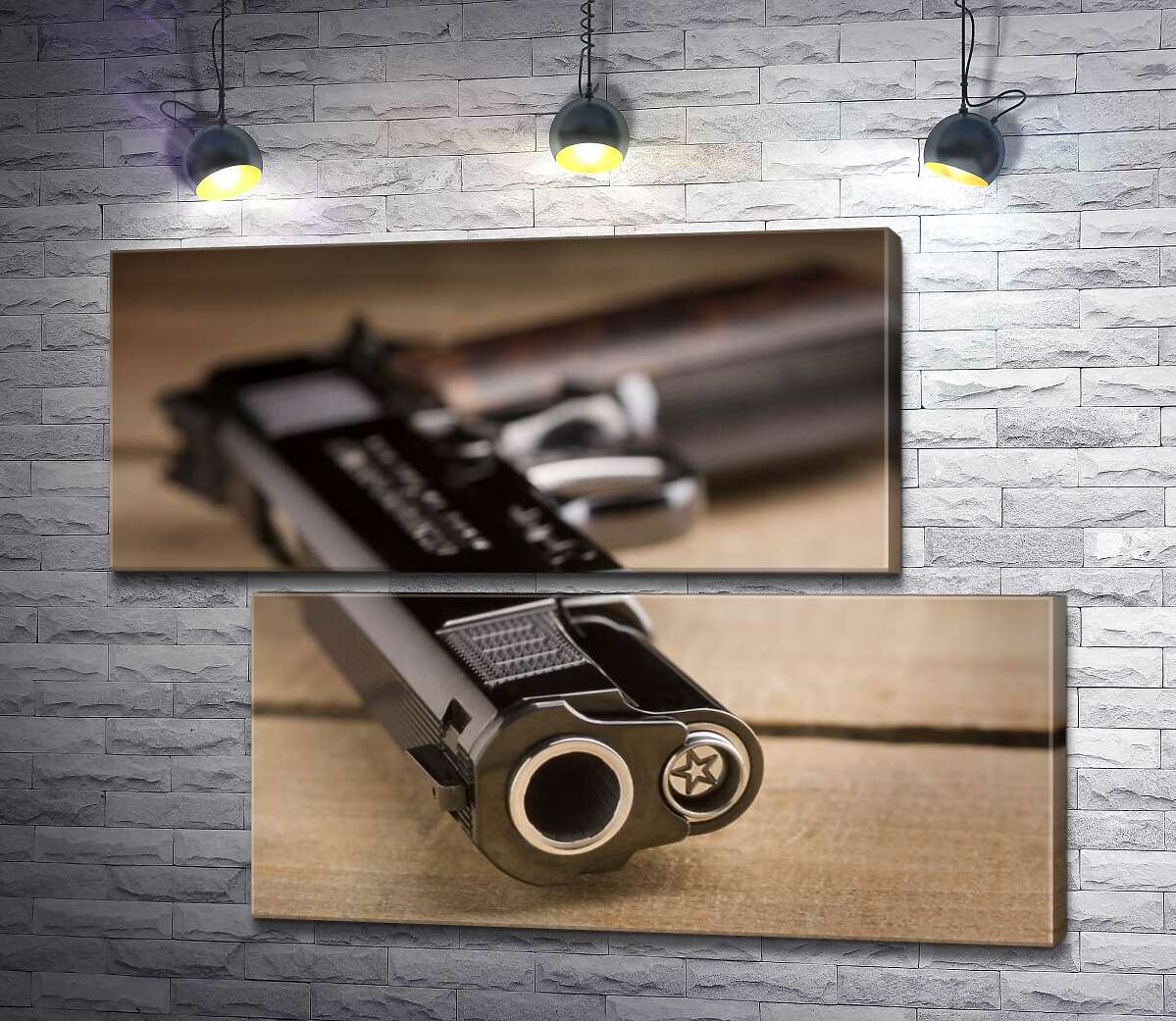 модульная картина Дуло черного пистолета M1911 (Модуль №8)