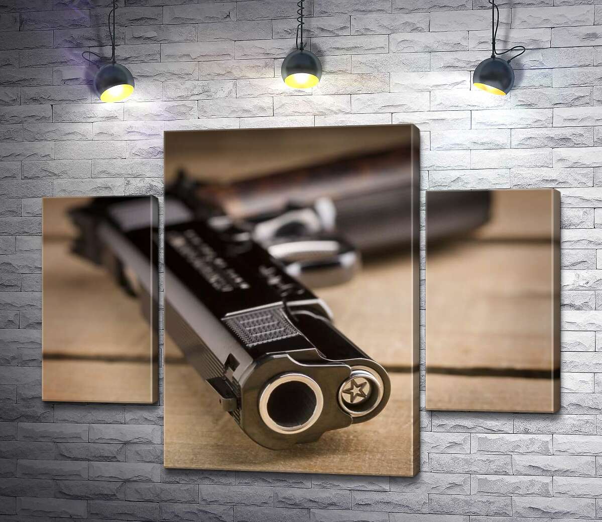 модульная картина Дуло черного пистолета M1911 (Модуль №5)