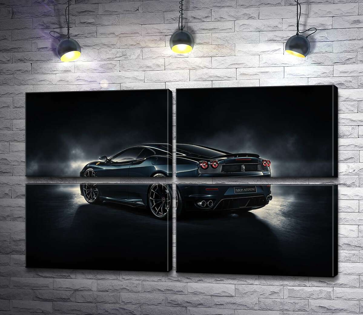 модульная картина Темный силуэт Ferrari F430 подсвечен белым сиянием (Модуль №25)