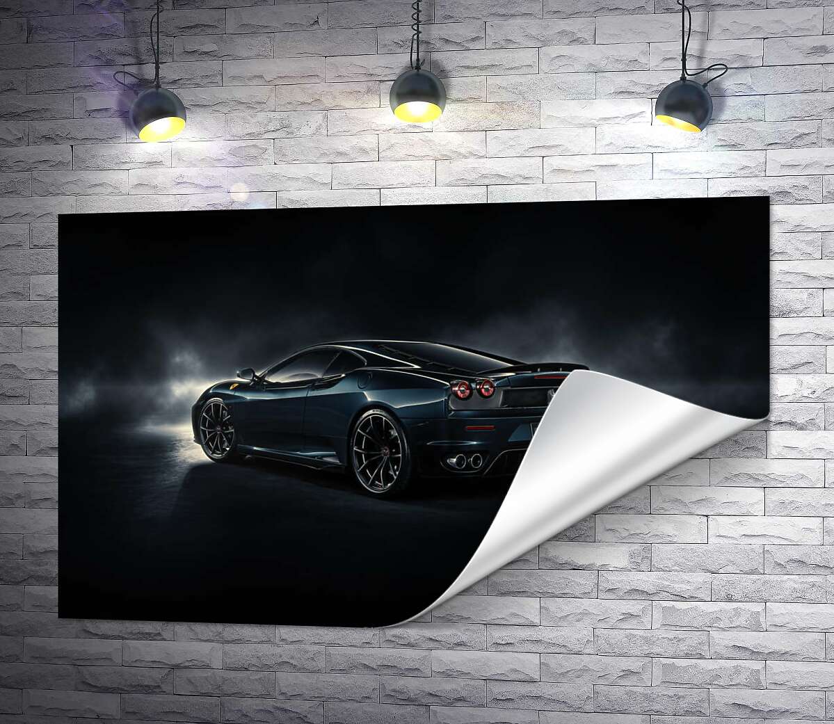 друк Темний силует т Ferrari F430 підсвічений білим сяйвом