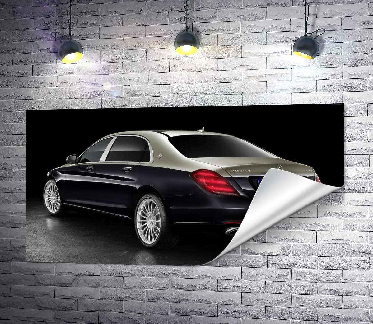 печать Черная поверхность престижного автомобиля Mercedes-Maybach S-Class