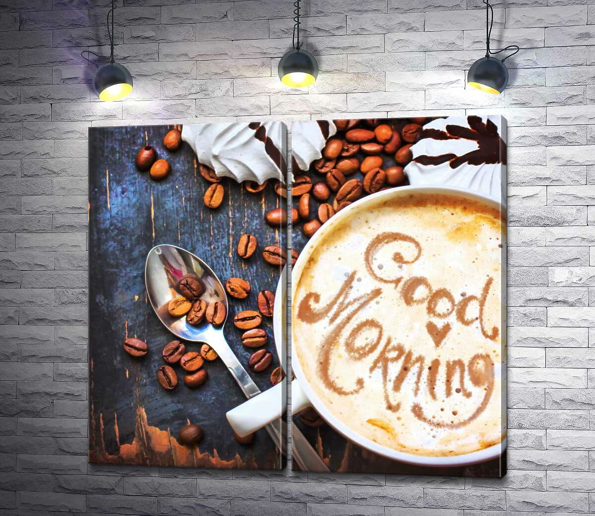 модульная картина Утреннее пожелание на пенке кофе