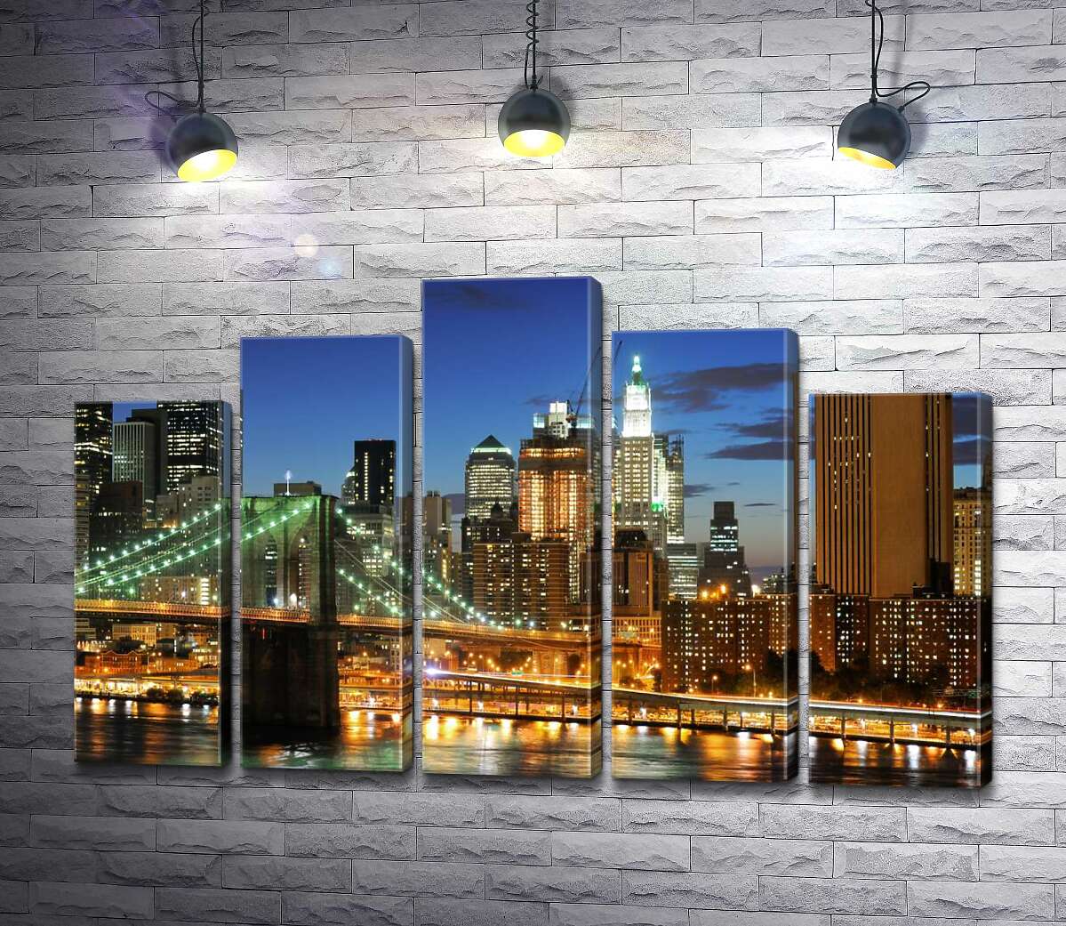 модульна картина Бруклінський міст (Brooklyn Bridge) зникає між вечірніх хмарочосів (Модуль №29)