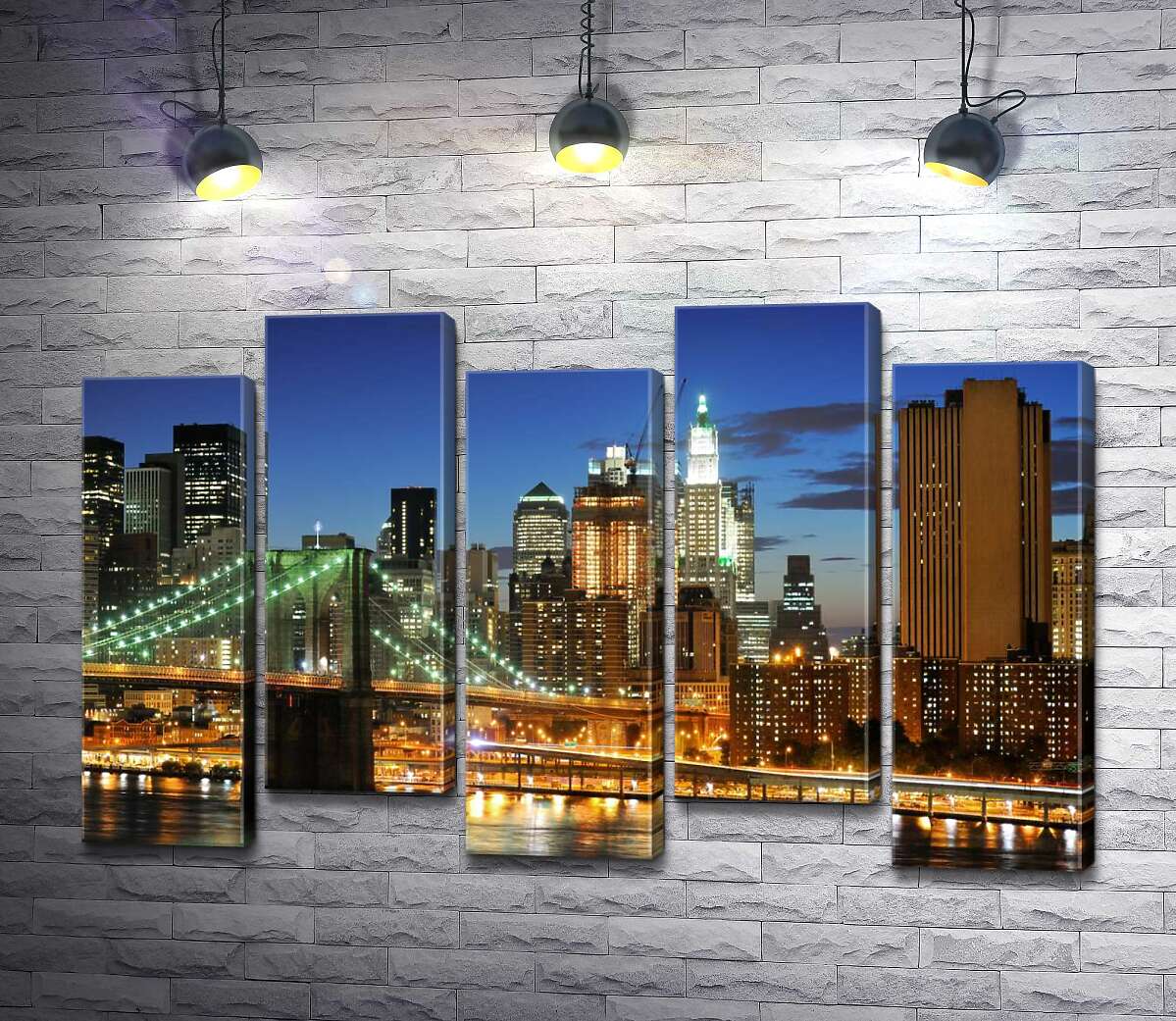 модульна картина Бруклінський міст (Brooklyn Bridge) зникає між вечірніх хмарочосів (Модуль №30)
