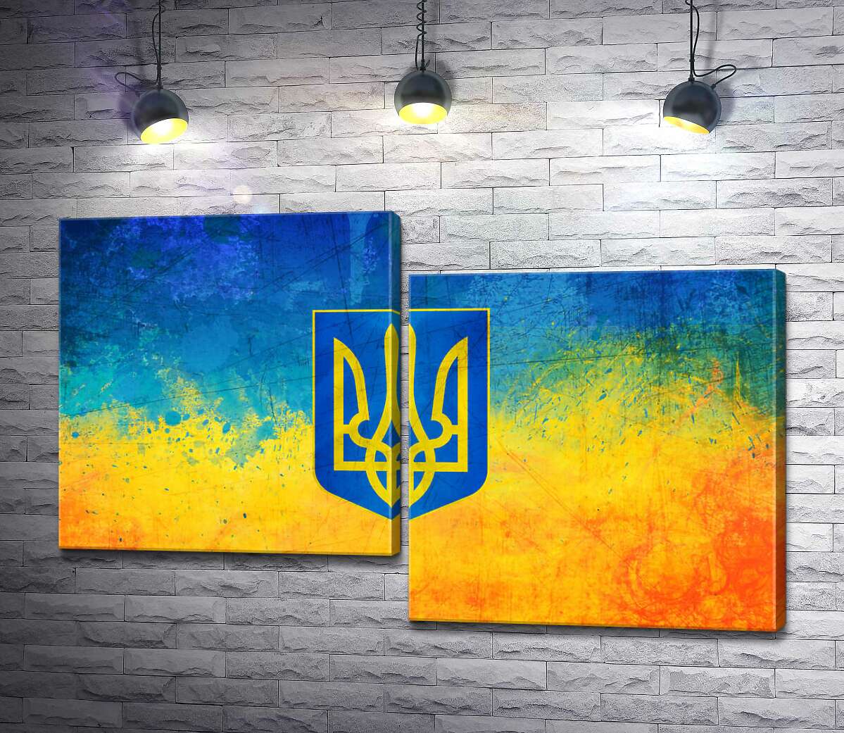 модульная картина Государственный герб Украины на желто-голубом фоне (Модуль №9)
