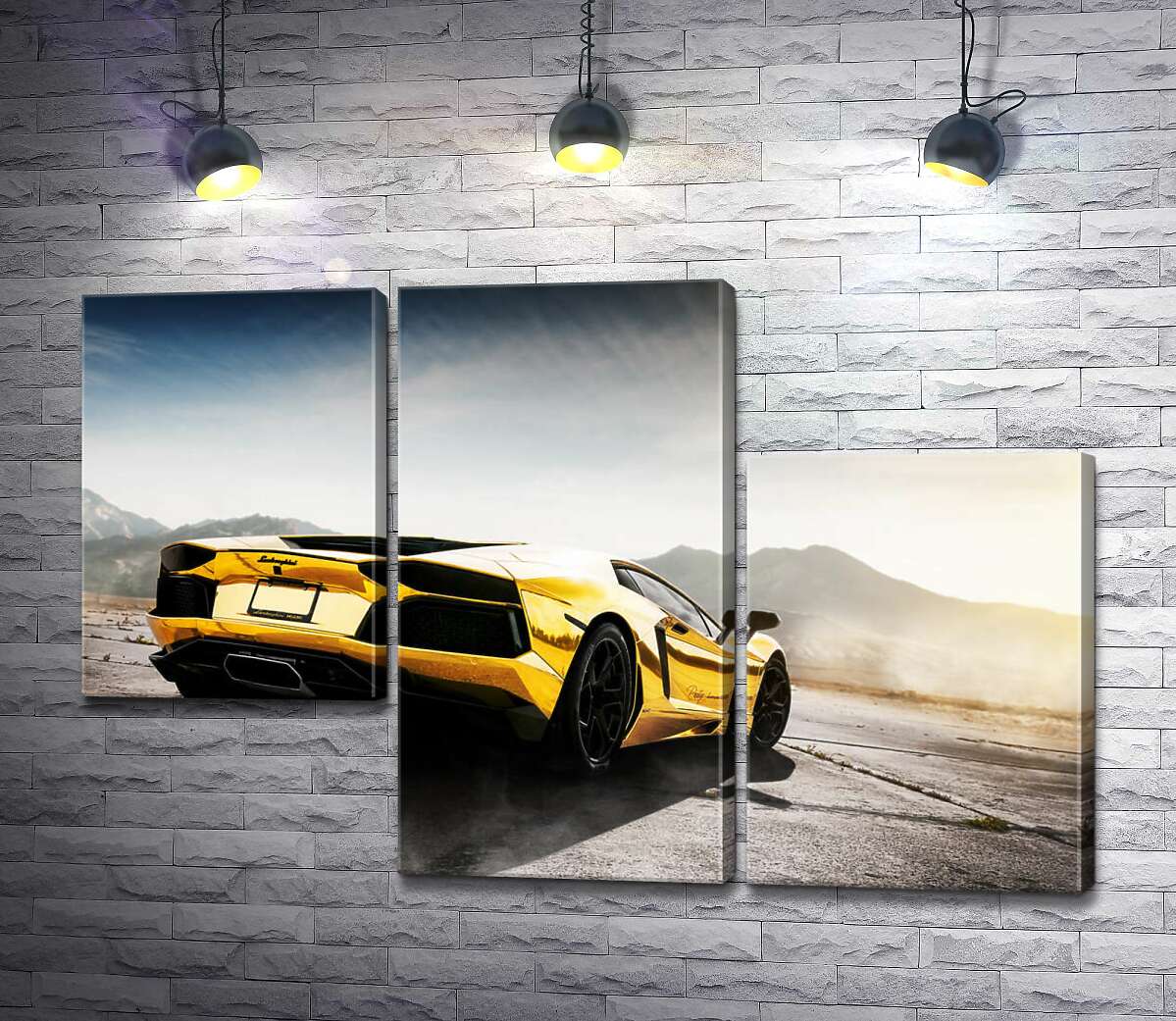 модульна картина Чорні елементи жовтого автомобіля Lamborghini Aventador (Модуль №13)
