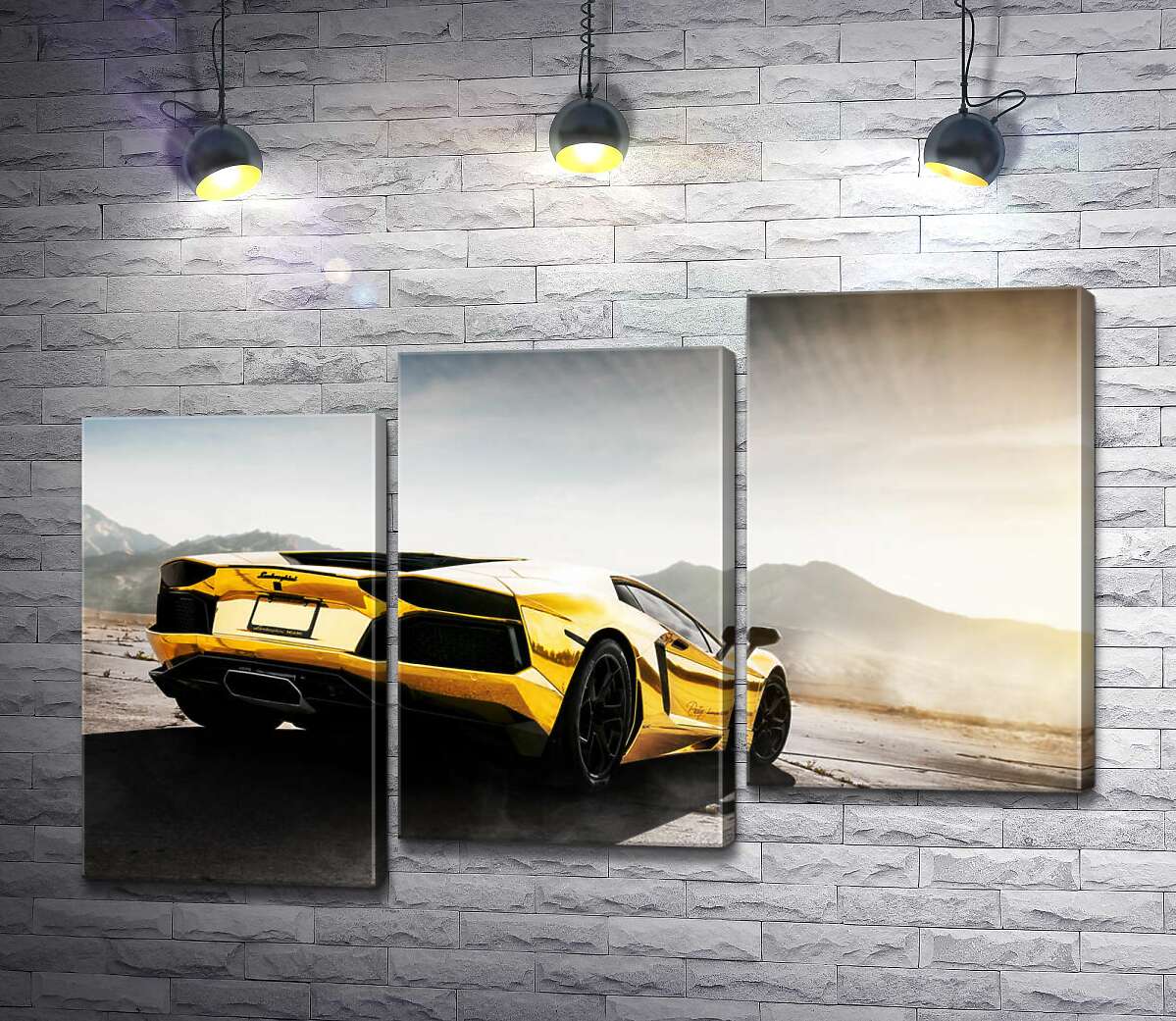 модульная картина Черные элементы желтого автомобиля Lamborghini Aventador (Модуль №14)