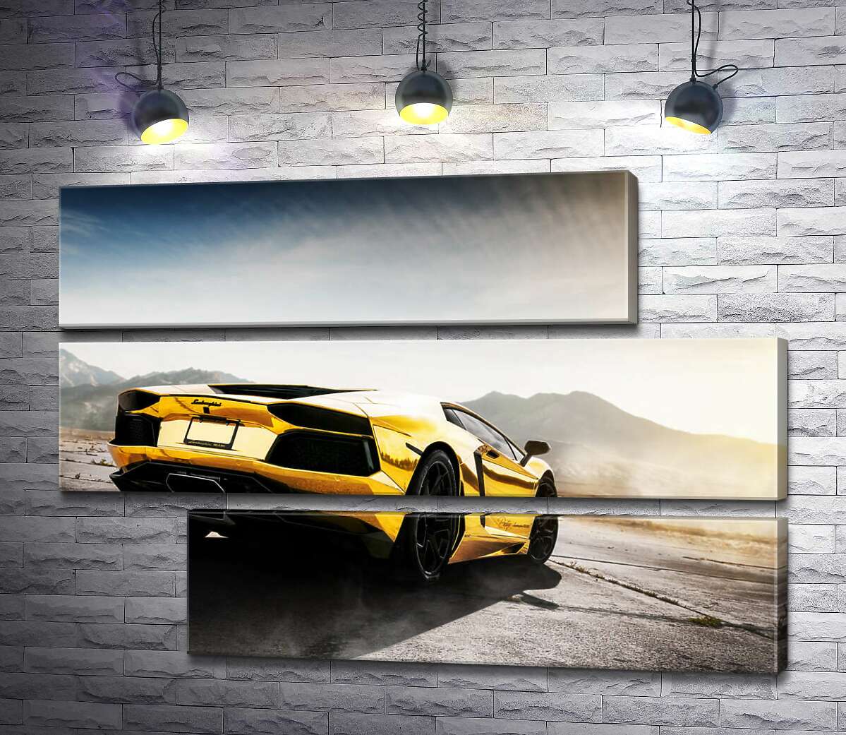 модульная картина Черные элементы желтого автомобиля Lamborghini Aventador (Модуль №16)