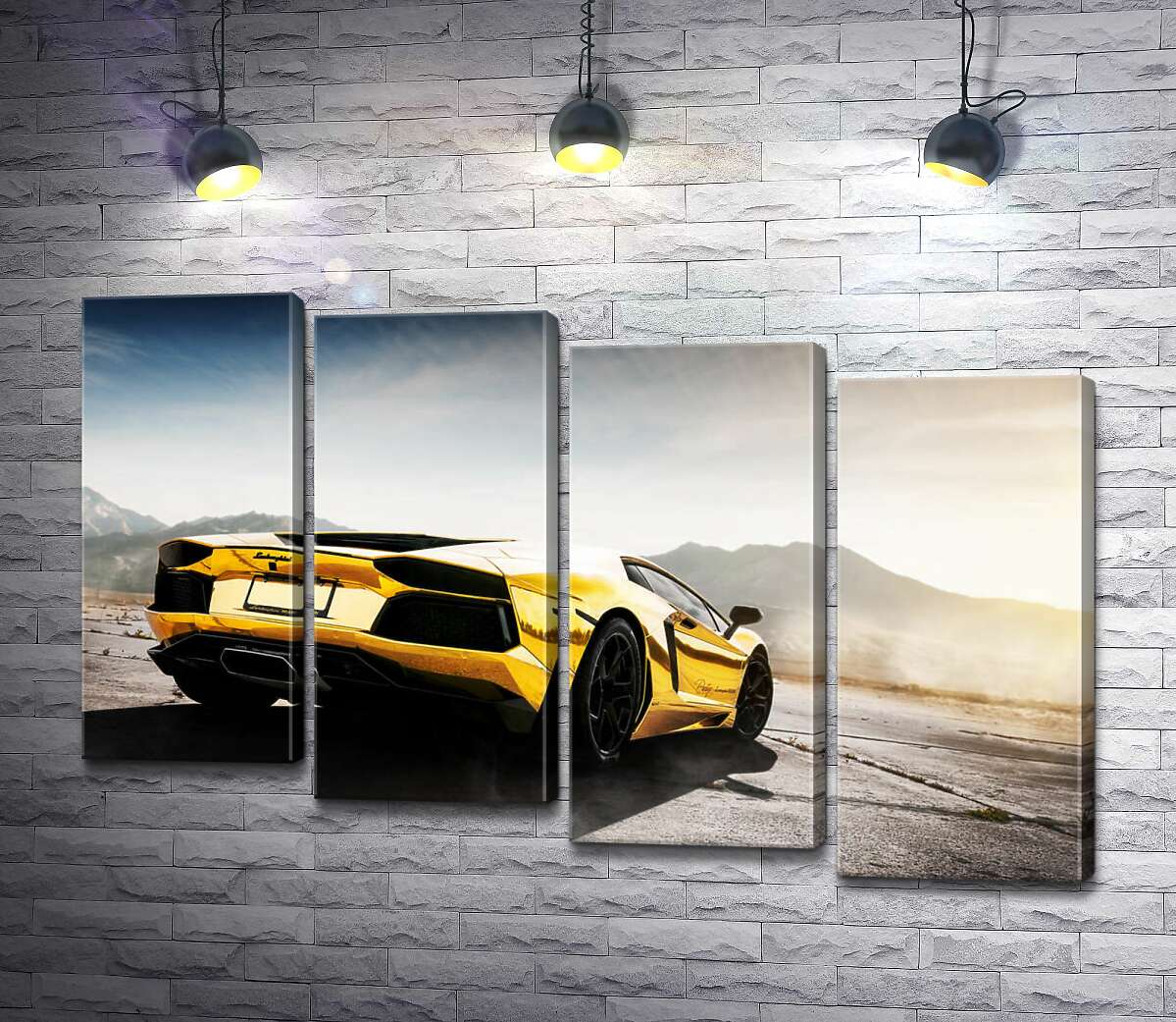 модульная картина Черные элементы желтого автомобиля Lamborghini Aventador (Модуль №19)
