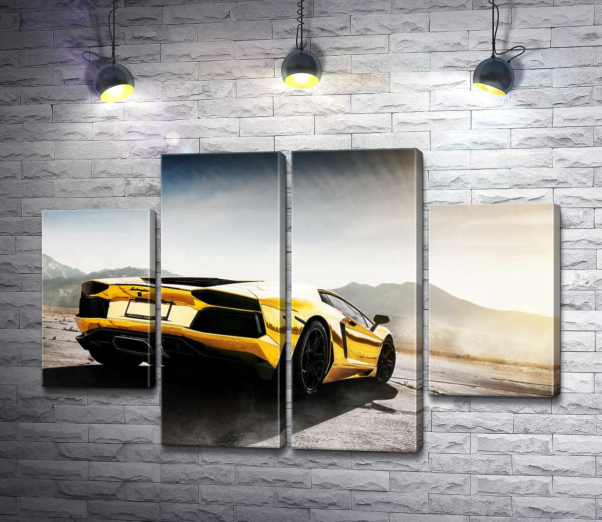 модульная картина Черные элементы желтого автомобиля Lamborghini Aventador (Модуль №20)