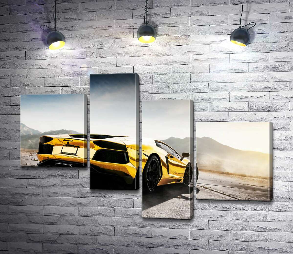 модульная картина Черные элементы желтого автомобиля Lamborghini Aventador (Модуль №21)