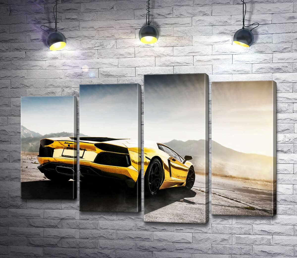 модульная картина Черные элементы желтого автомобиля Lamborghini Aventador (Модуль №3)
