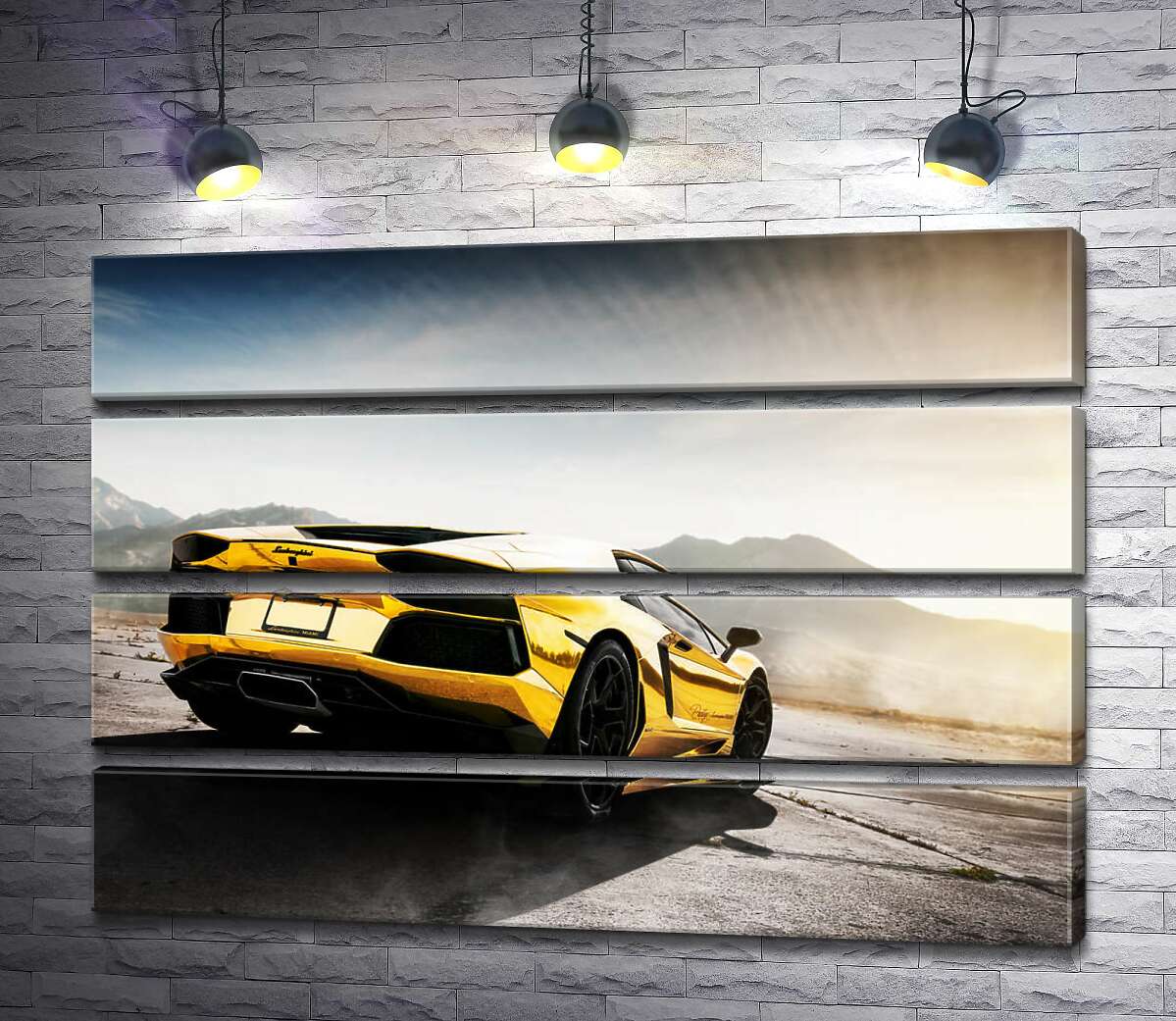 модульная картина Черные элементы желтого автомобиля Lamborghini Aventador (Модуль №22)