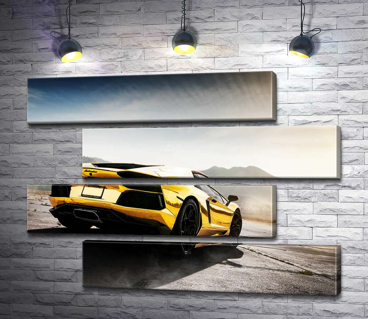 модульная картина Черные элементы желтого автомобиля Lamborghini Aventador (Модуль №23)