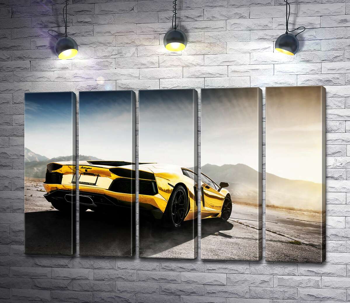 модульна картина Чорні елементи жовтого автомобіля Lamborghini Aventador (Модуль №26)