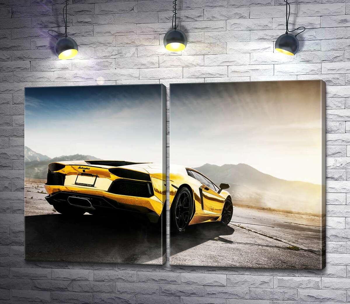 модульная картина Черные элементы желтого автомобиля Lamborghini Aventador
