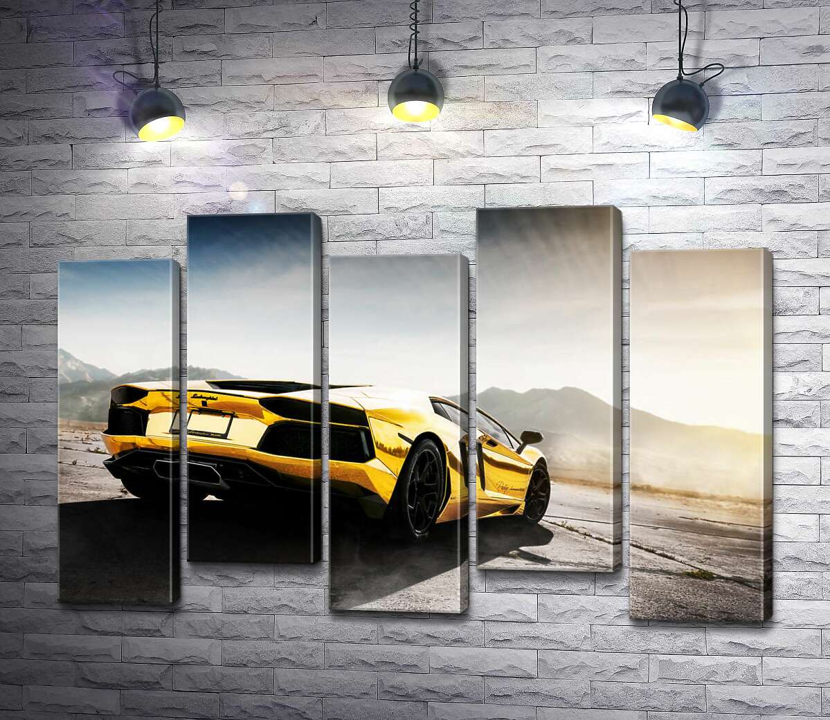 модульна картина Чорні елементи жовтого автомобіля Lamborghini Aventador (Модуль №30)