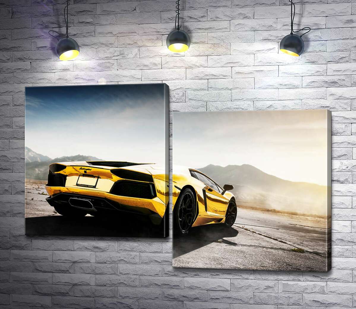 модульная картина Черные элементы желтого автомобиля Lamborghini Aventador (Модуль №9)