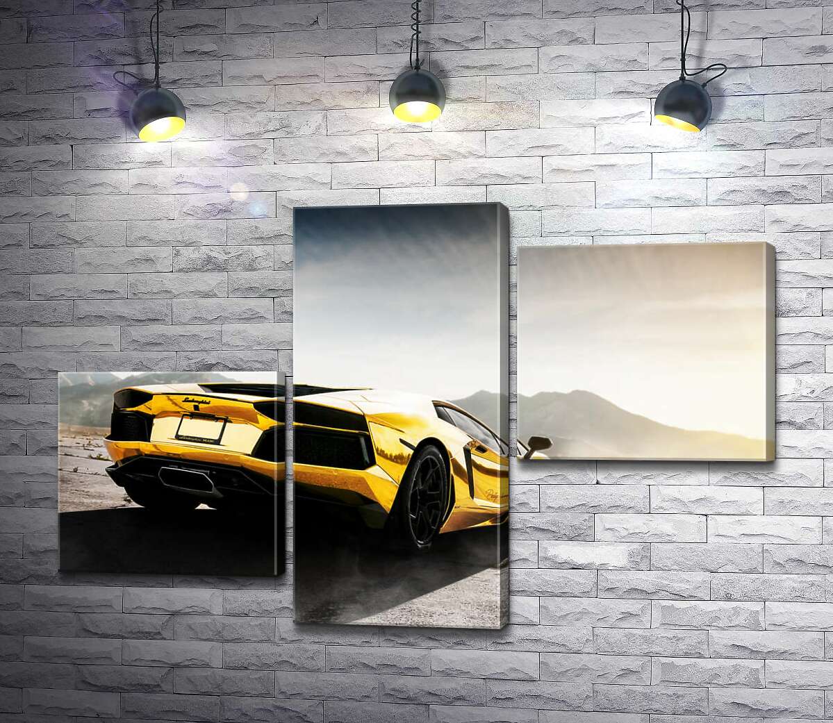 модульная картина Черные элементы желтого автомобиля Lamborghini Aventador (Модуль №12)
